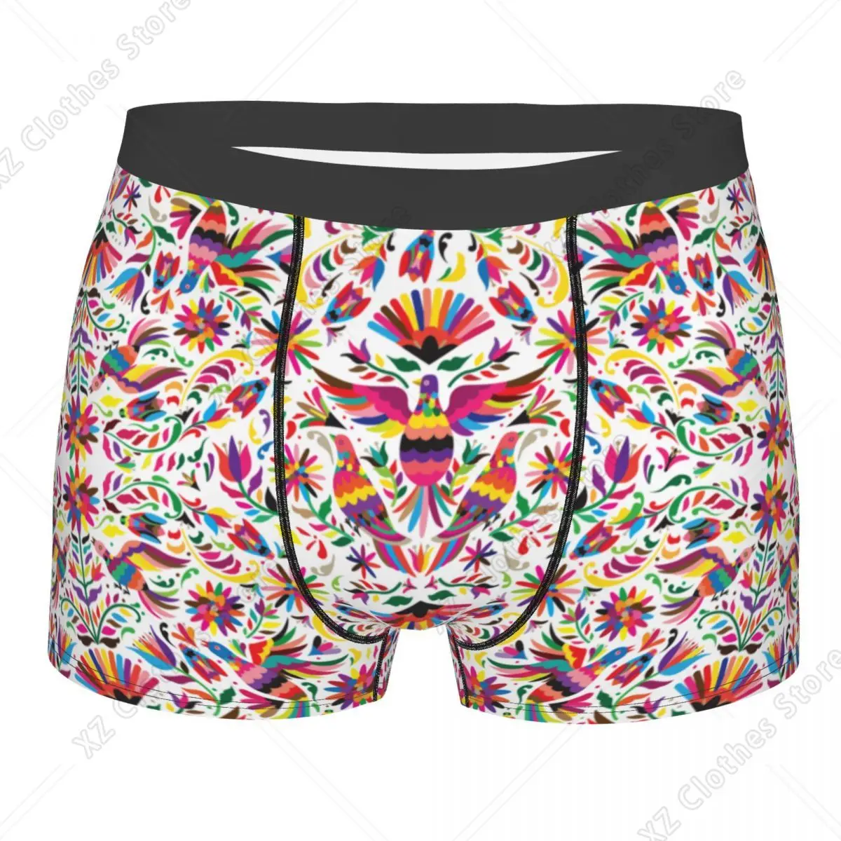 Custom Fashion Otomi Birds Mexican Flowers Pattern Boxers Shorts Panties Men's Underpants Breathable Briefs Underwear