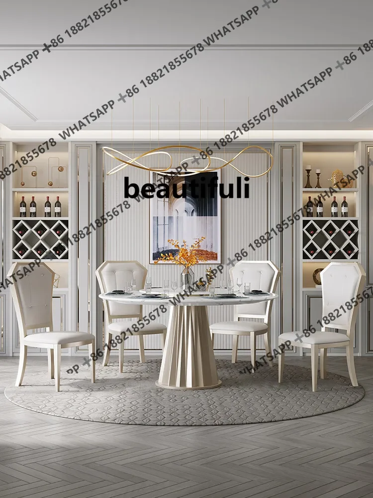 

New arrive American marble dining table and chair combination furniture modern simple light luxury round dining table high-end l