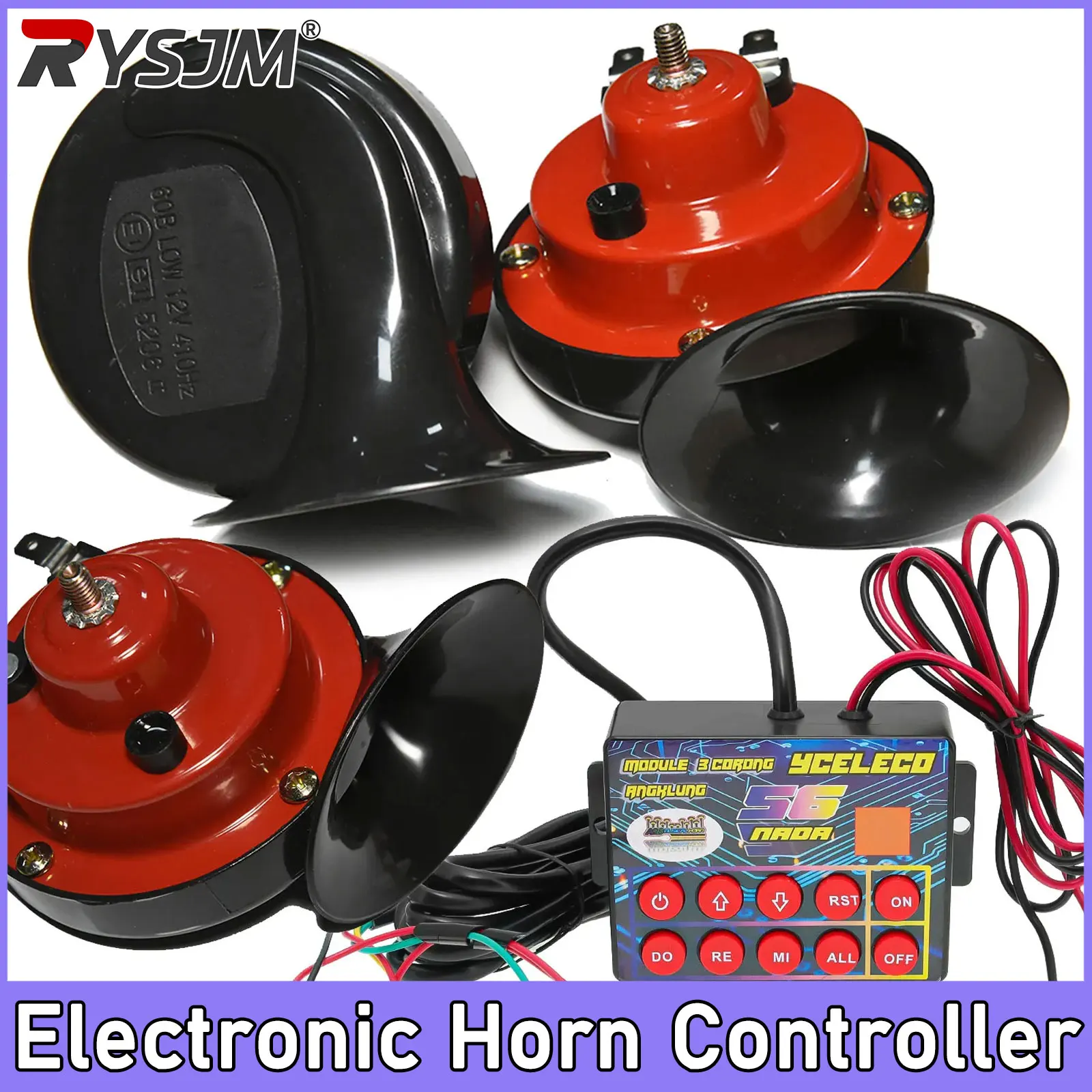 3pcs Snail Horn + 8 Sound Musical Controller Regulator Monitor 12V Universal Electronic Horn Trumpets Electric Siren Automotive