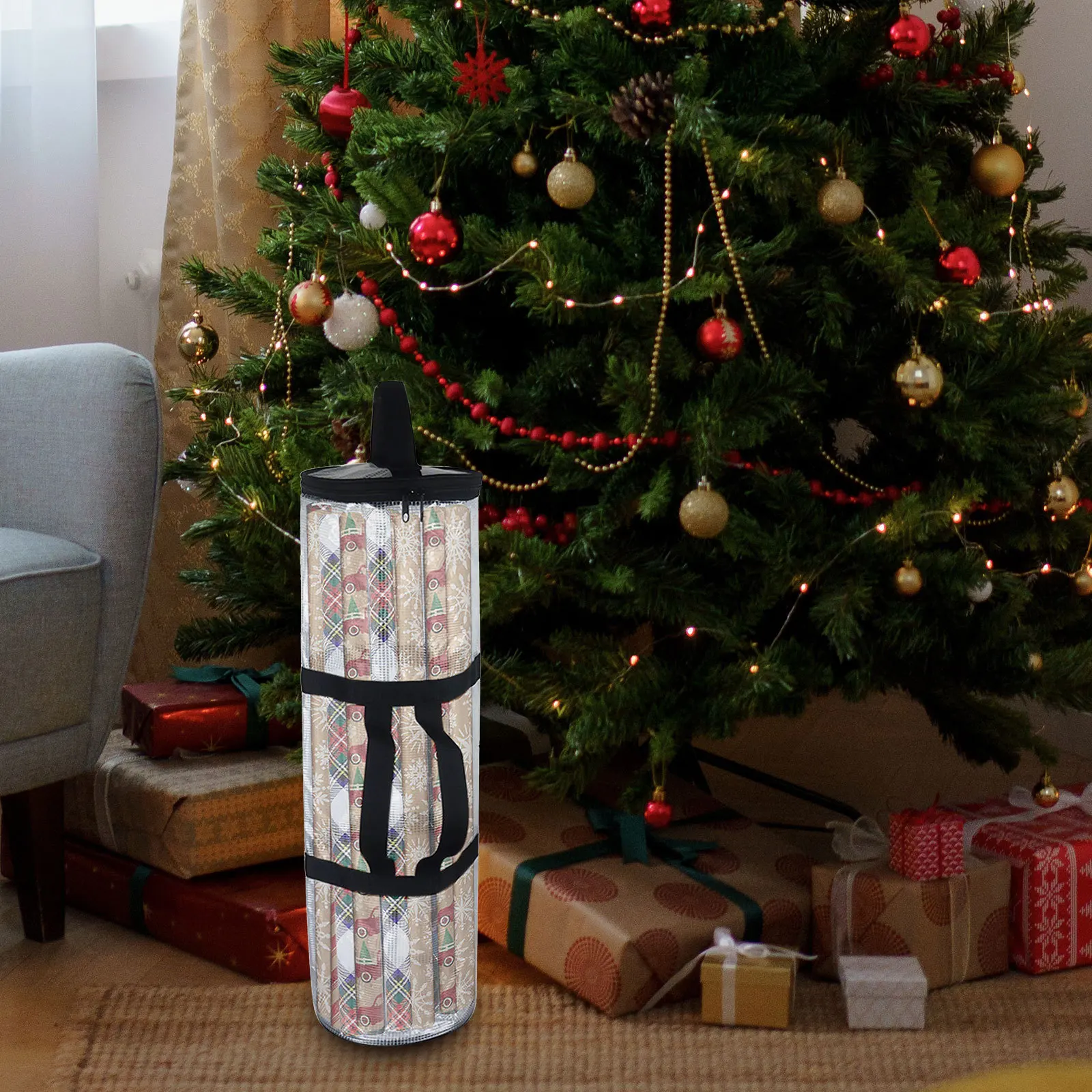

1pcs Gift Wrap Storage Bag Christmas Wrapping Paper Organizer Cylinder-Shaped Container For Large Rolls Party Supplies Storage
