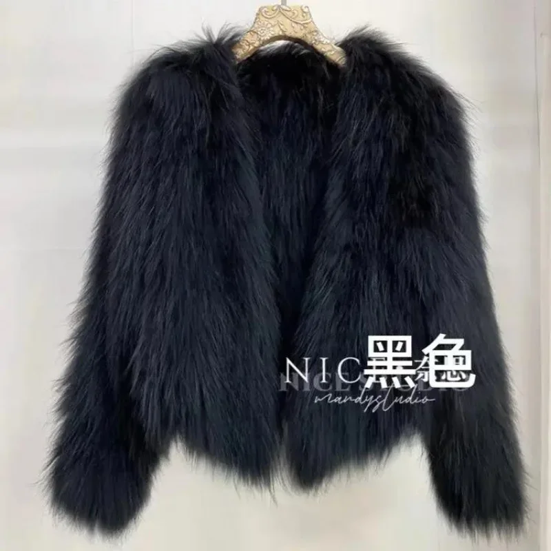 ภาษาฝรั่งเศสคําElegant SocialiteหนาWarm Plushแจ็คเก็ตฤดูหนาวสบายๆพร็อพVคอแขนยาวหลวมFaux Fur Coatผู้หญิง