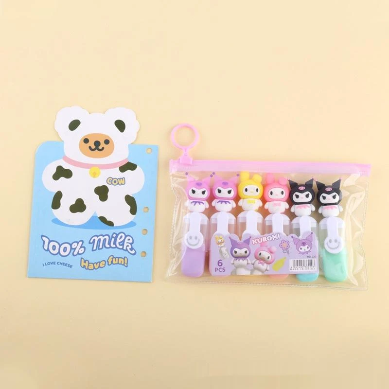 Sanrio 36pcs Kawaii 6-Color Marker Highlighter Kuromi Mini Set Modeling High-Value Student Colored Watercolor Pen Stationery Gif