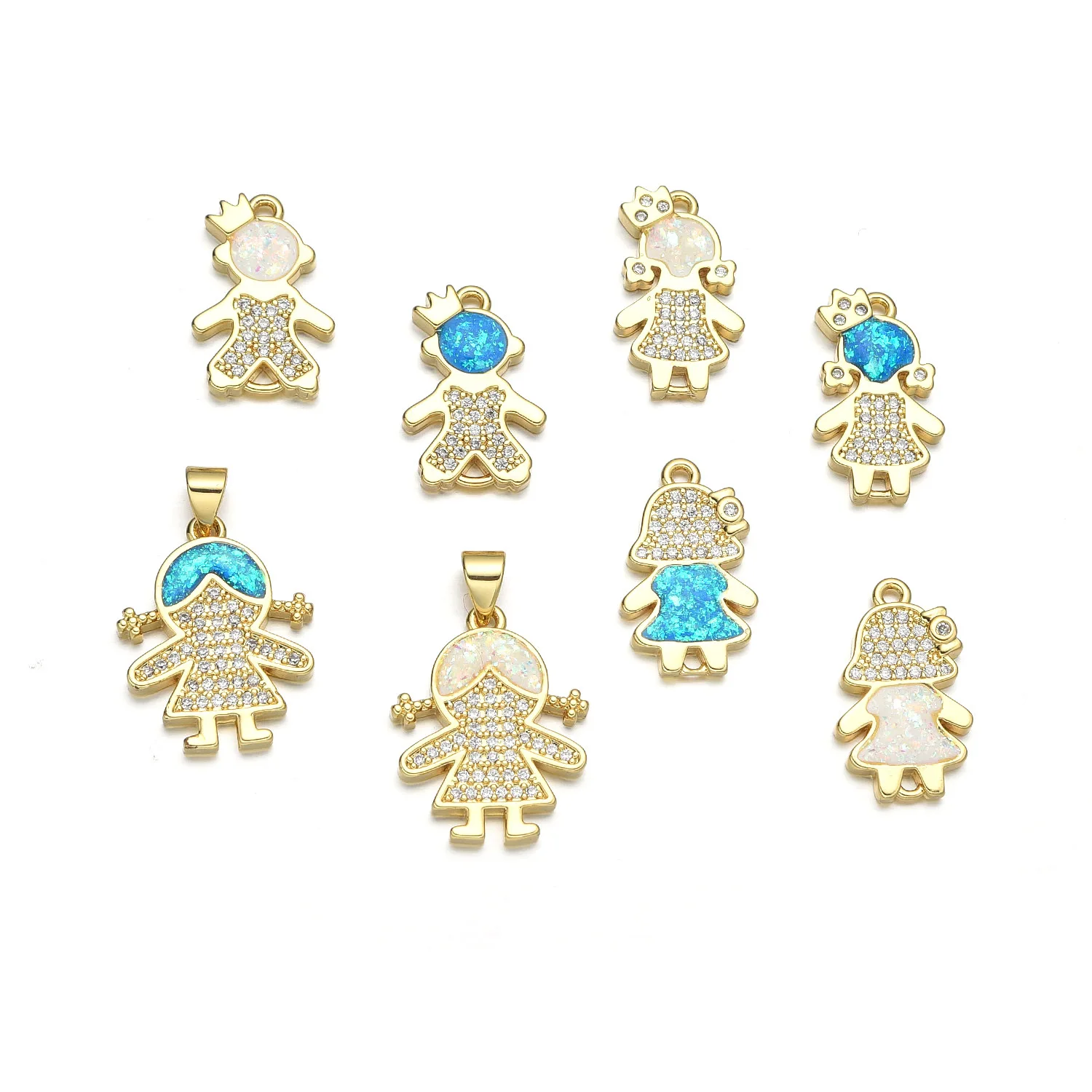 5pcs Fashionable Copper Inlaid Zircon Obo Cute Angel Boy Girl Necklace Pendant DIY Jewelry Making Materials Accessorie Wholesale