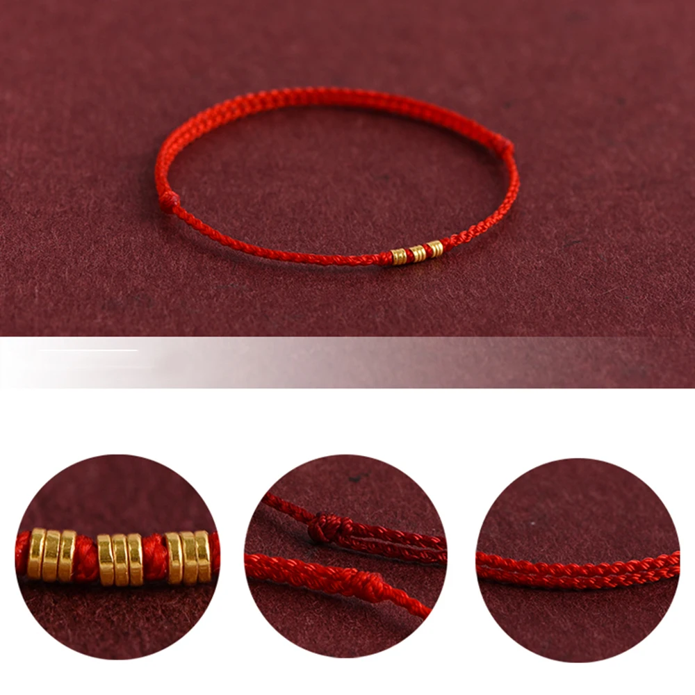 Thin Red String Bracelet with 9 Mini Beads Kabbalah Protection Thread Handmade Red Rope Bracelets for Women Men Girls