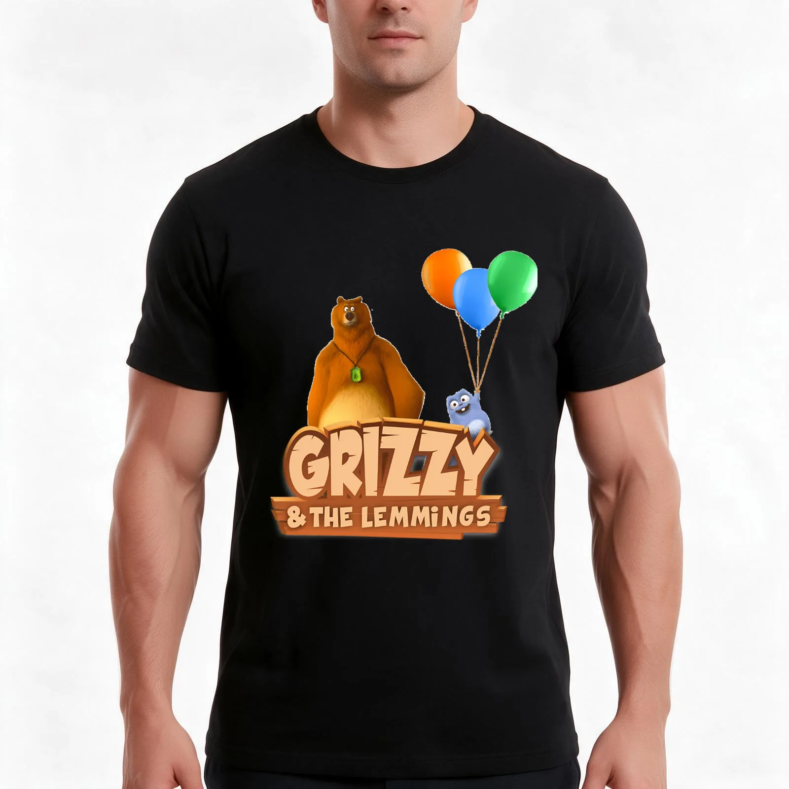 Big bear balloons T-Shirt, Summer Casual Cotton Tee, Oversized Streetwear Tops, Vintage Graphic Print, Loose Fit Short Sleeve