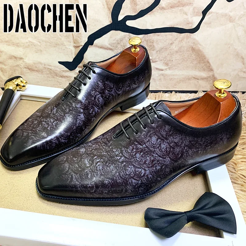 Luxury Brand Men's Oxford Shoes Lace up Pointed Toe Casual Mens Dress Shoes Green Wedding Office Real Leather Shoes Men