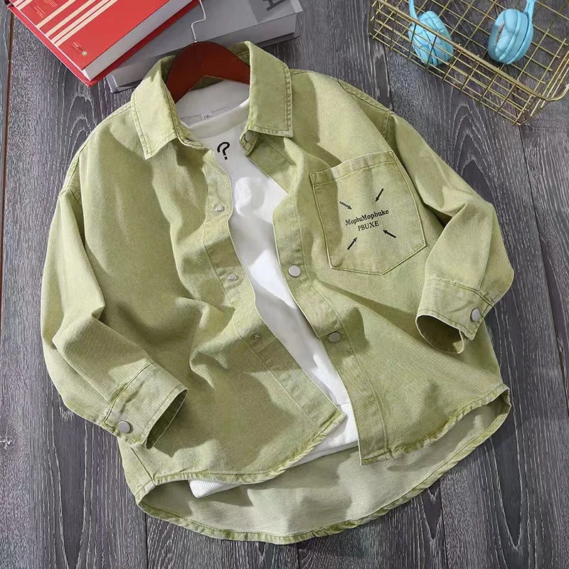 Boys' Shirt Spring and Autumn New Loose and Artistic Fresh Long Sleeved Denim Jacket Versatile Student Casual Lapel Shirt