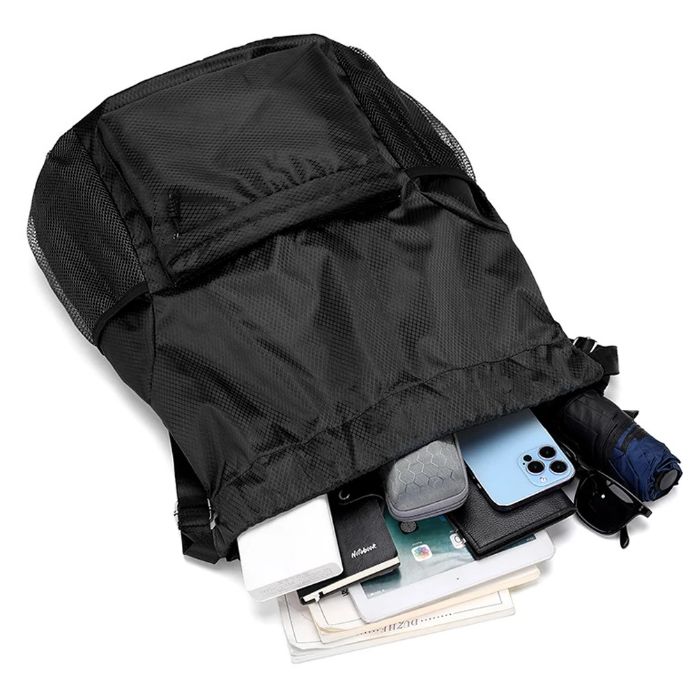 1PCS Waterproof Drawstring Bag, Lightweight String Backpack with Water Bottle Holder and Pockets, Gym Sports Cinch Sackpack