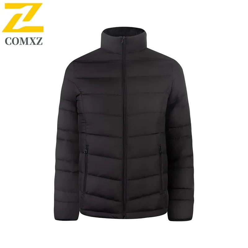 COMXZ Men Down Jacket Fashion Stand Collar Ultra Lightweight Thicken Warm Puffer Coat Solid Color Working Windproof Winter Coat