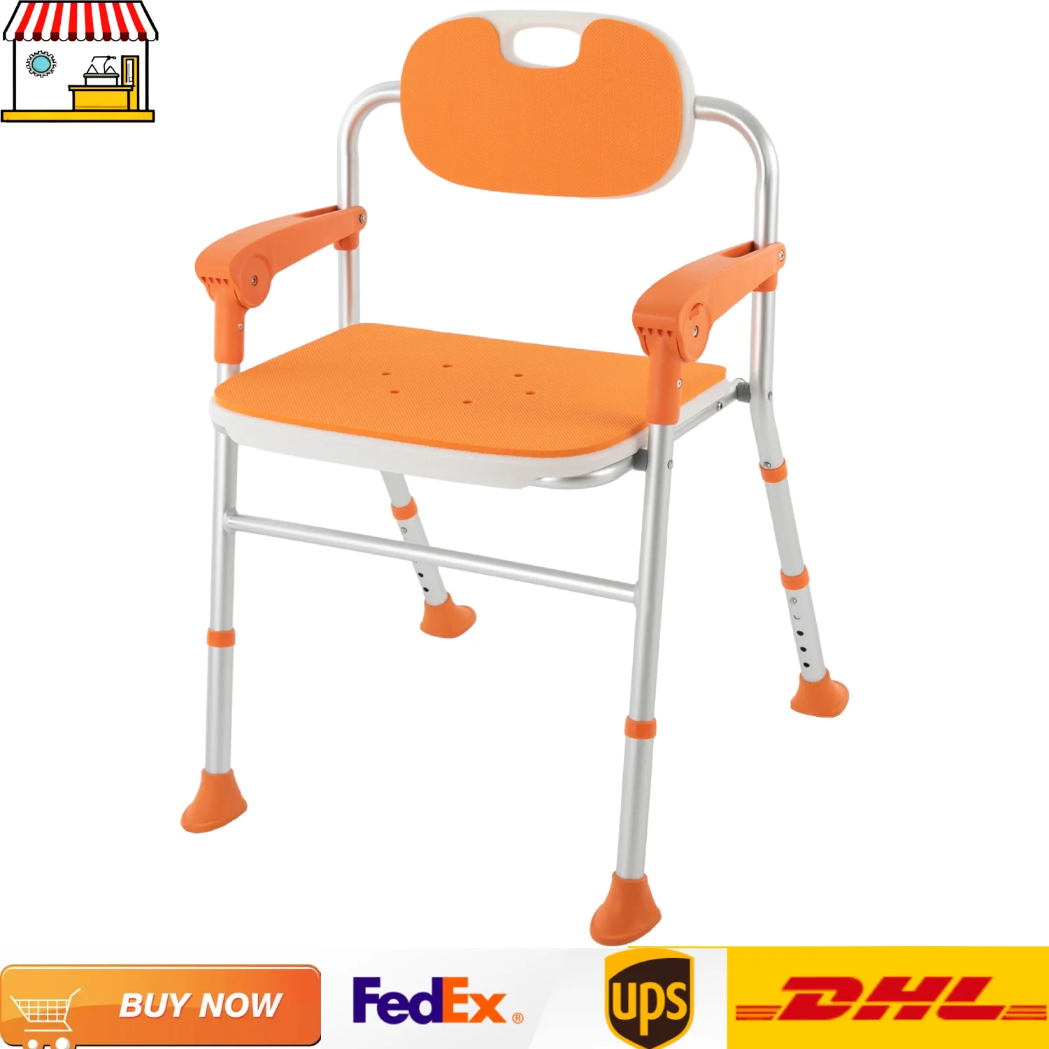 

Folding Anti-slip Shower Seat for Senior| 275lbs Load Heavy Duty Bath Chair with Armrests| Aluminum Alloy Frame+EVA Seat