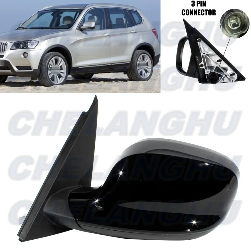 

For BMW X3 F25 2010 2011 2012 2013 Left Side 3 Pins Black Painted Memory Power Adjust Power Fold Mirror Assembly