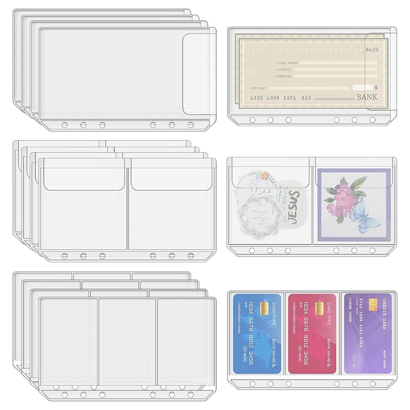 12 Pcs A6 Binder Pockets Cash Envelopes Clear Folder Organizer Photocard Sleeve Sheets For Credit Business Card Money Durable