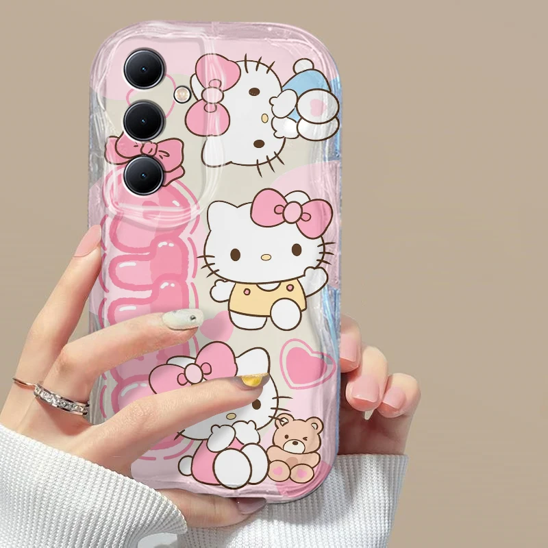 Cute loving Hello Kitty 3D Wave Case For OPPO Realme 12 11 10 9 8 7 7i 6 5 Pro Plus C67 C55 C31 C35 C11 C12 C15 C20 C21Y Cover