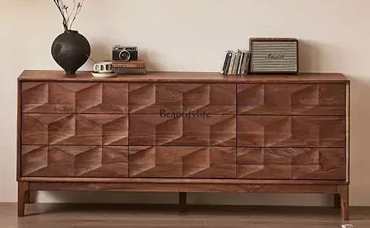 

Комод LS из массива дерева, североамериканский черный орех, итальянский простой боковой шкаф для хранения вещей в стиле ретро