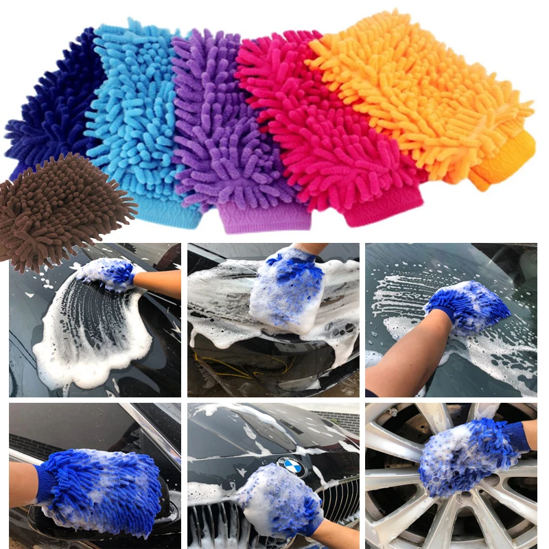 2 in 1 Ultrafine Fiber Chenille Microfiber Car Wash Glove Mitt Soft Mesh backing No Scratch for Car Wash Cleaning Glove