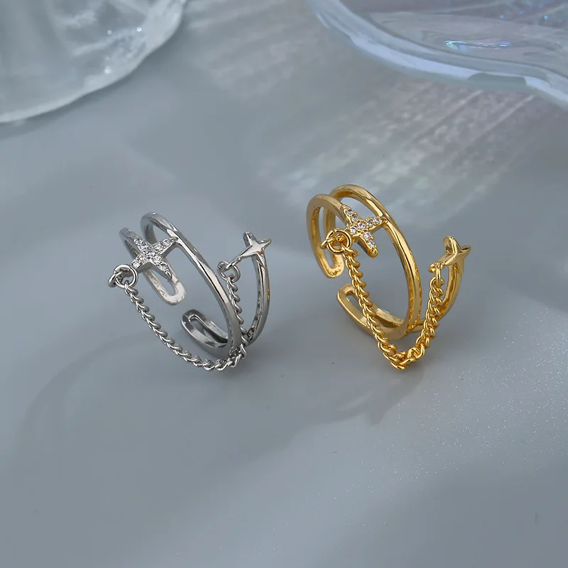 PANJBJ 925 Sterling Silber Vierzackiger Stern Glänzender Zirkon-Ring Hochwertiger Personalisierter Verstellbarer Schmuck – Detail 22