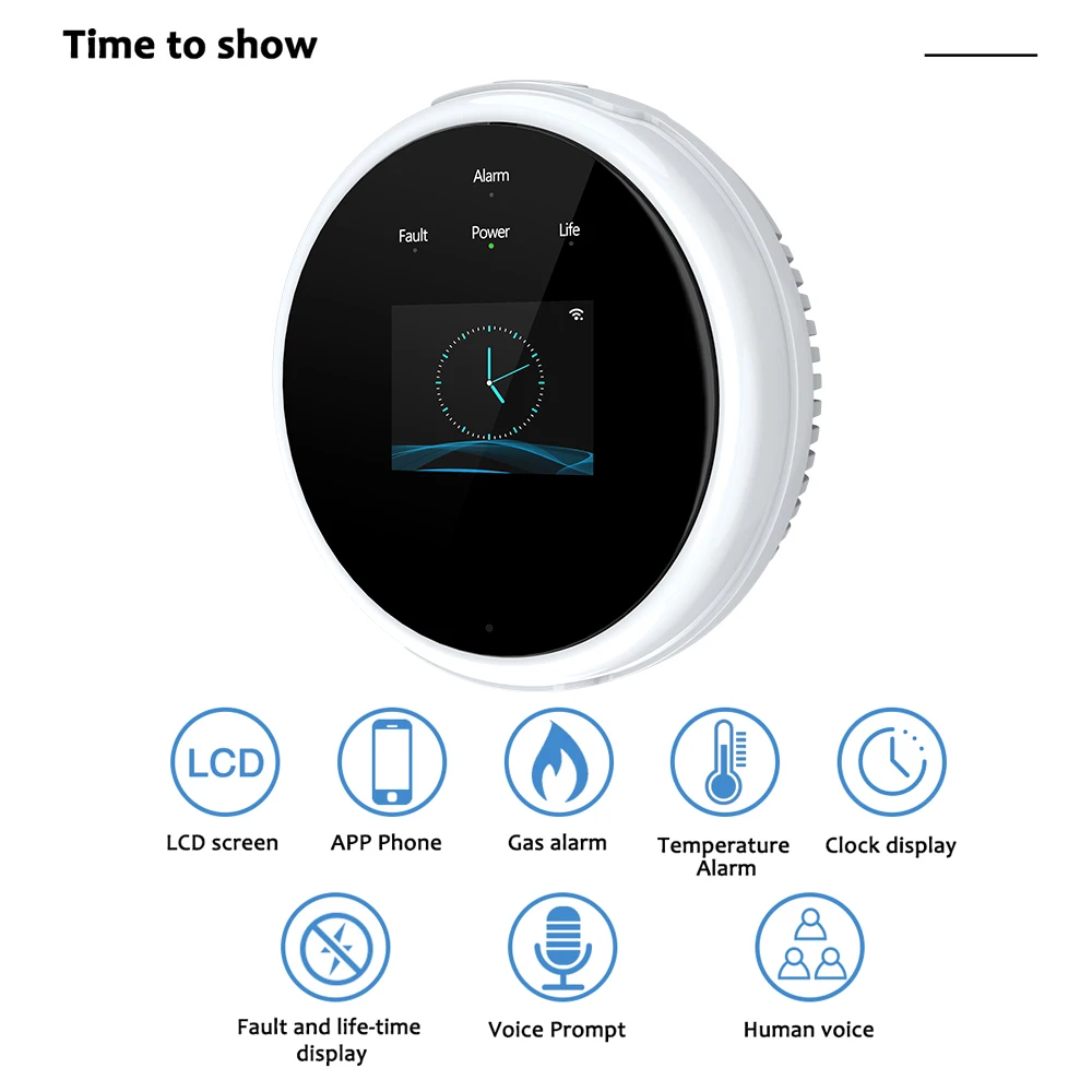 جهاز إنذار غاز منزلي مع شاشة ساعة ، جهاز واي فاي تويا ، كاشف درجة الحرارة ، كاشف غاز البروبان الطبيعي ، تسرب المطبخ #2