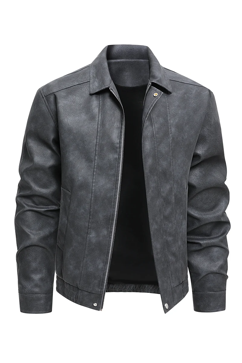 Autumn Mens Dark Grey Jacket Coat Men Pu Leather Motorcycle Jacket Men Solid Color Zipper Streetwear Coats Biker Jacket Men