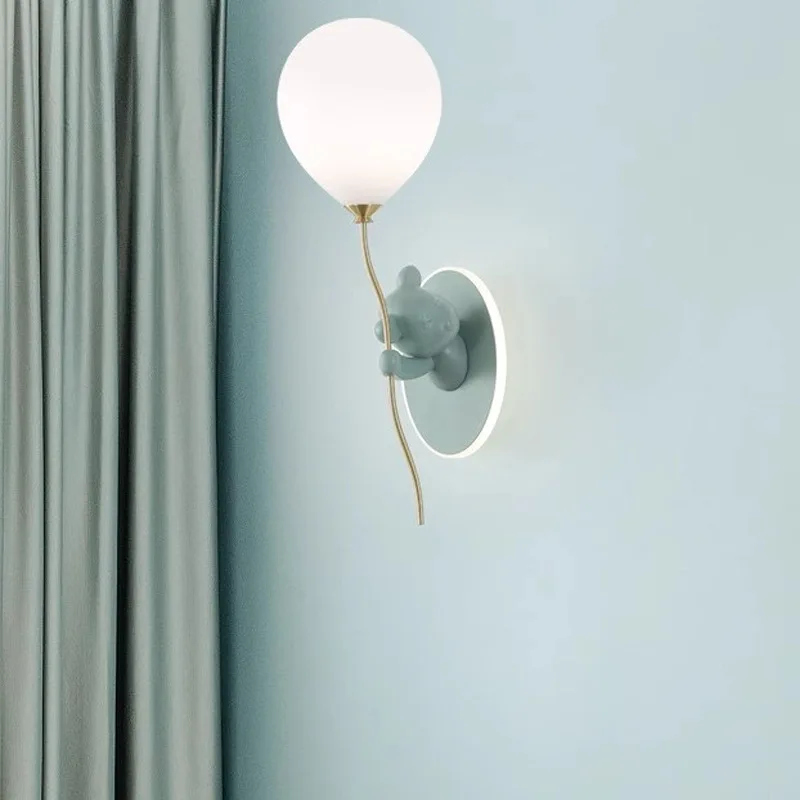 Modern Acrylic White Balloon Wall Lamp With Creative Internet Famous Cartoon Teddy Bear Wall Light For Children's Room Decor