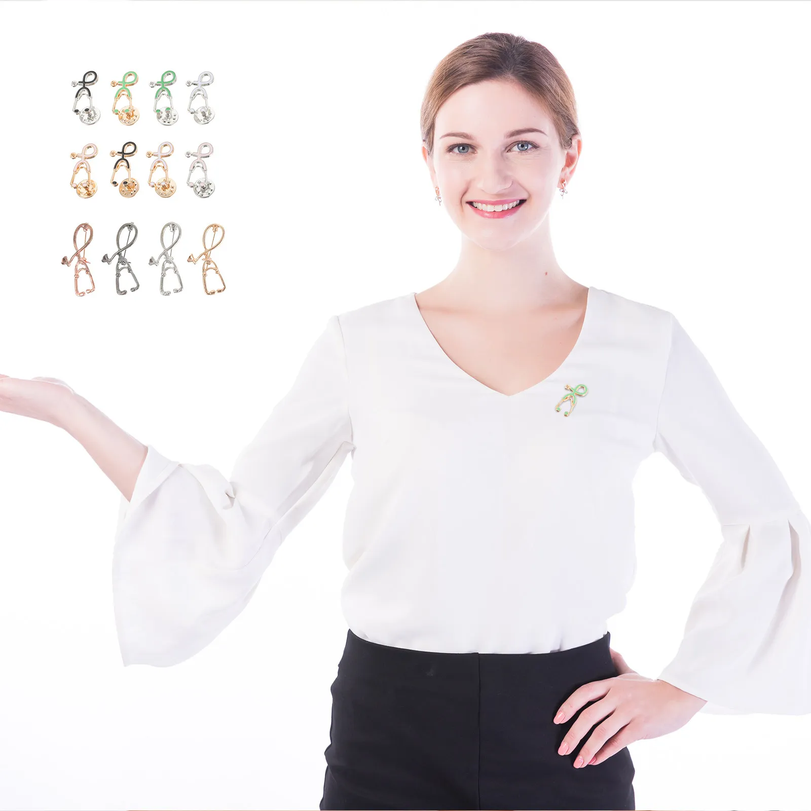 12Pcs Alloy Retro Stethoscope Brooch Set Nurse Doctor Graduation Gift Elegant Decorative Lapel Pin for Sweaters Dresses Shawls