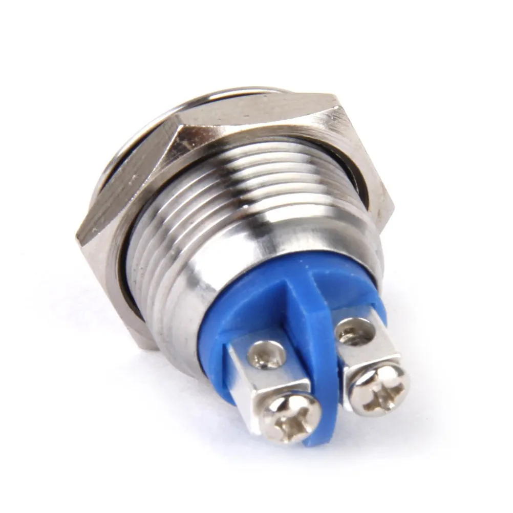 2Pcs Momentary Push Button Flat Head 16mm Stainless Steel for Waterproof Car Horn Doorbell Boat Metal Switch Momentary