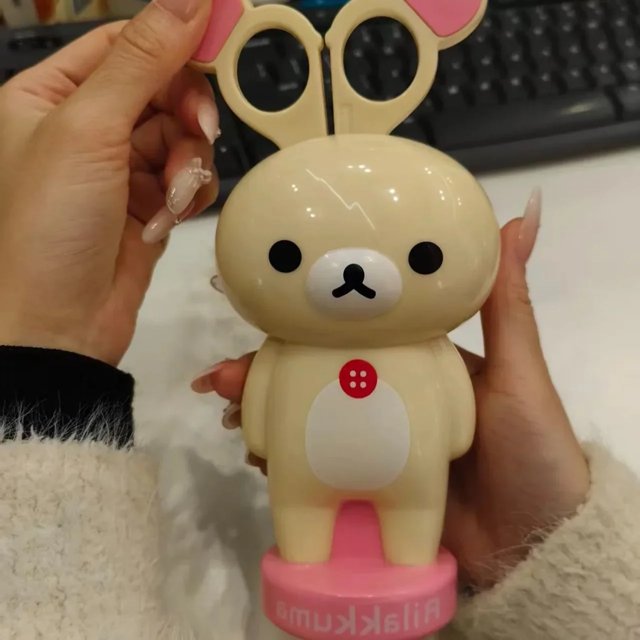 Cute Creative Cartoon Rilakkumaed Bear Scissors Desktop Ornament Portable Tool For School Office Handmade DIY Gift For Girls