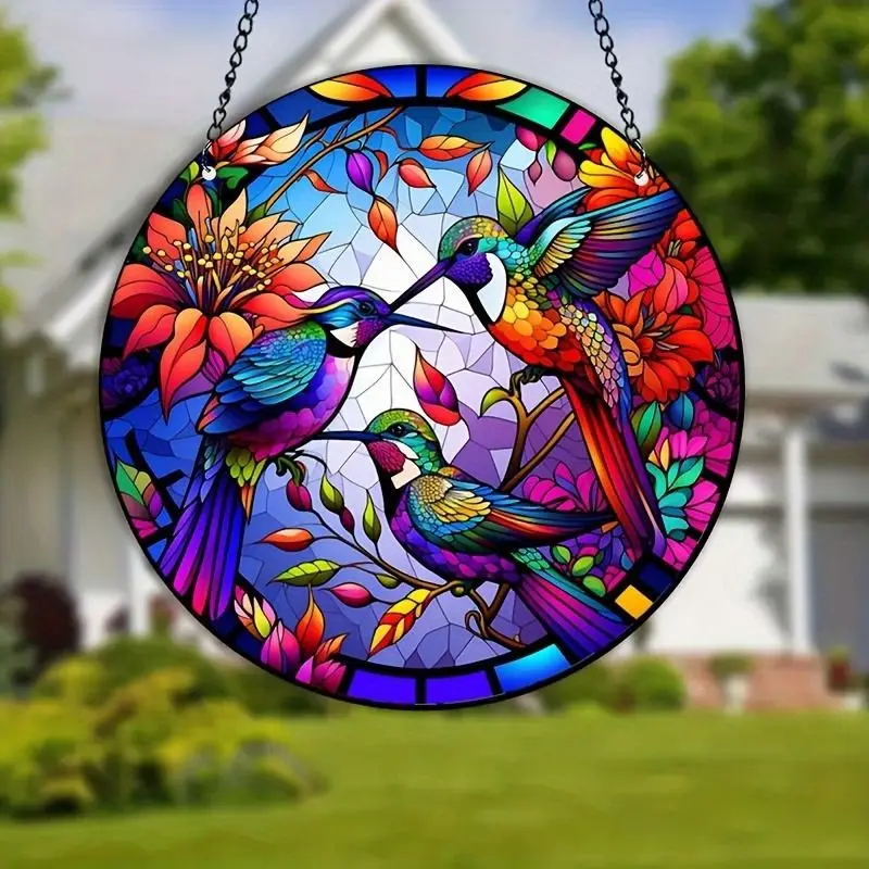 Birds Series Stained Window Suncatcher Home Room Decor Parrot Hummingbird Acrylic Wall Hanging Pendant Porch Garden Ornament DIY