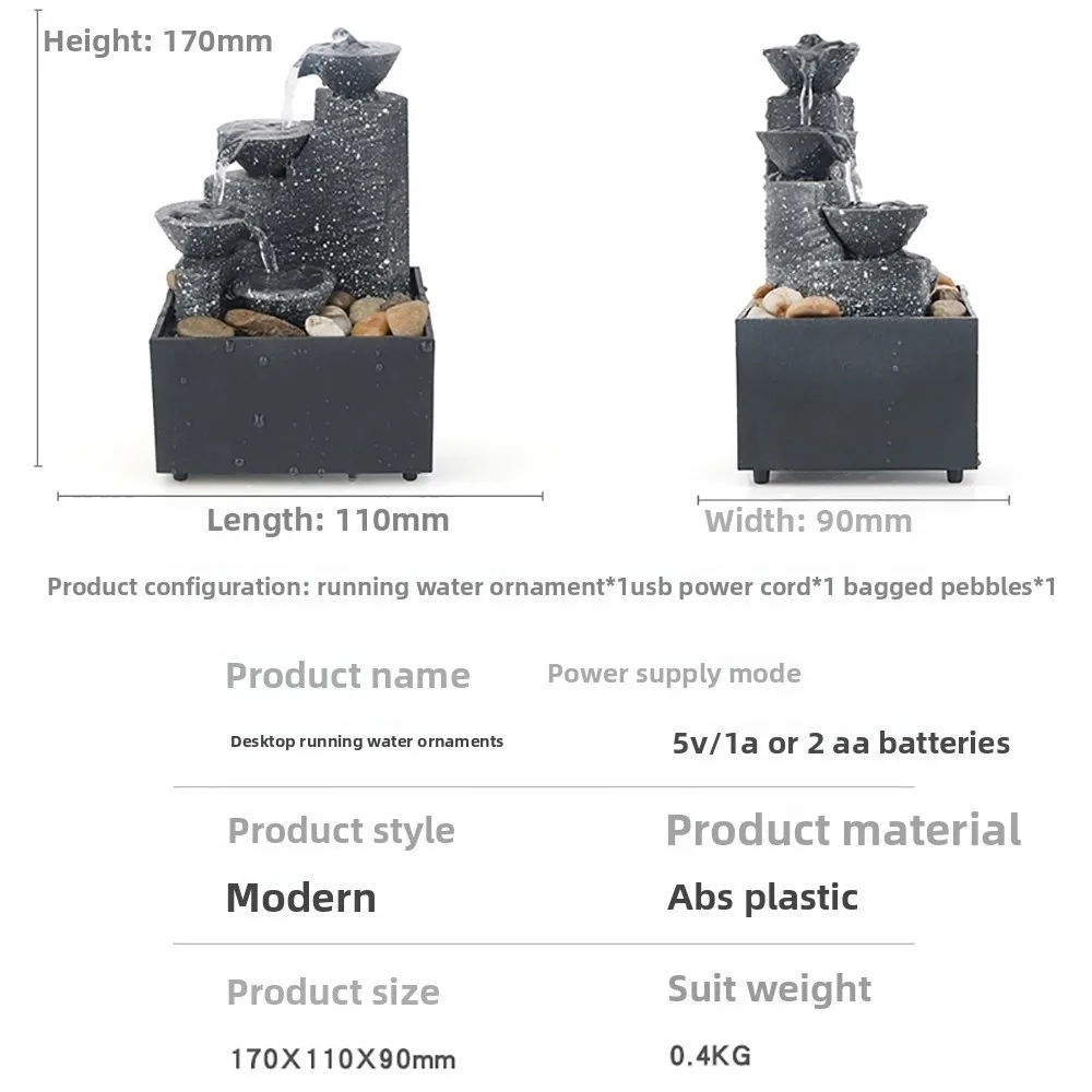 Circulating Water Flow Water Fountain Battery/Plugged in ABS Flowing Water Ornaments Micro Landscape Chinese Fengshui Waterfalls - view 6