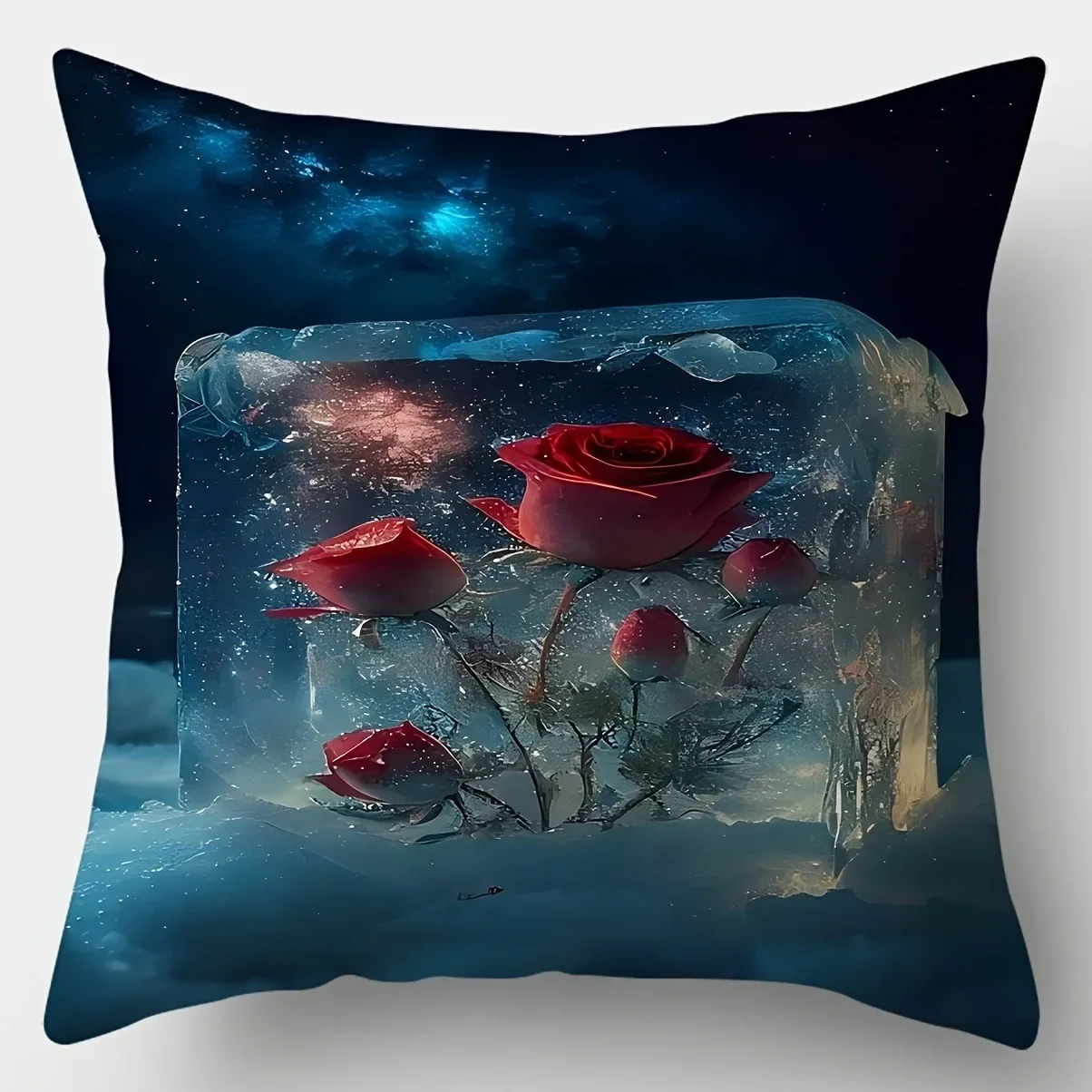 Home decoration frozen rose withering decorative pillowcase, ultra-soft polyester material living room sofa back car pillowcase