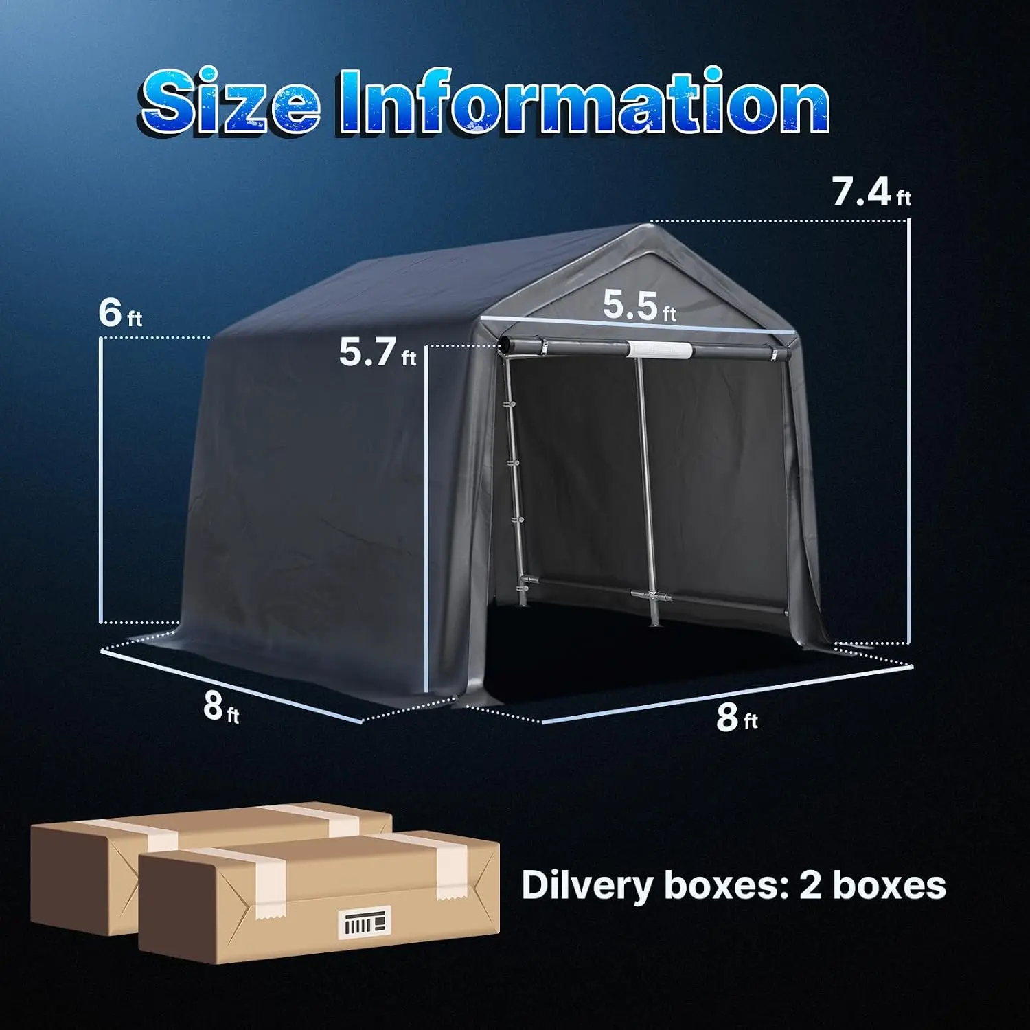 8x8 ft Portable Carport Shelter with Roll up Doors & Vents for Motorcycle ATV Anti-UV Waterproof, Customized