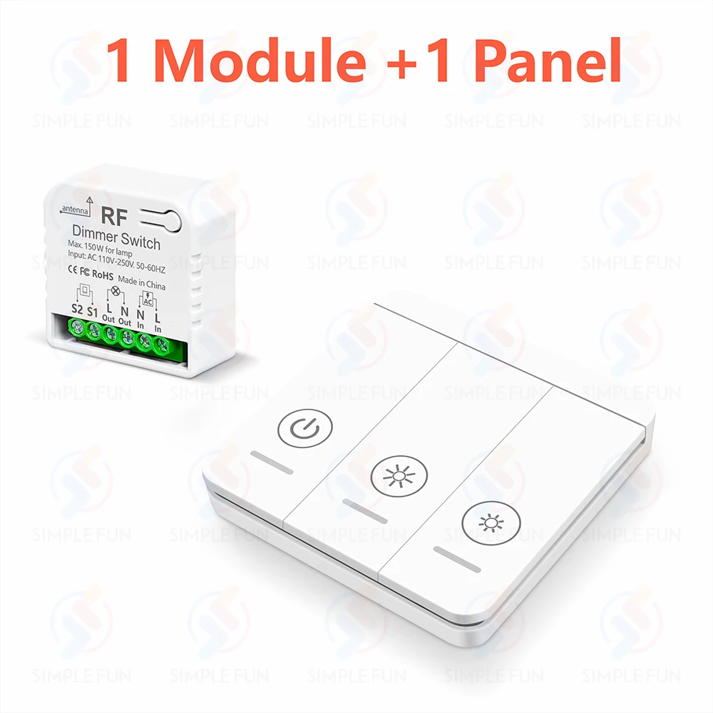 433 MHz kabelloser Dimmer-Lichtschalter, AC 110 V, 220 V, 230 V, dimmbares Schaltermodul, 5-in-1-Fernbedienung, für 10–150 W LED-Lampe, Halogen-Dimmung