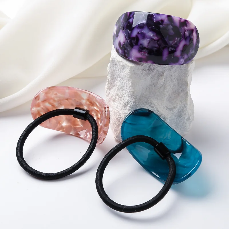 Nowe modne gumki do włosów z octanu celulozy dla dziewcząt i kobiet, biało-niebieskie elastyczne gumki do włosów do kucyków.