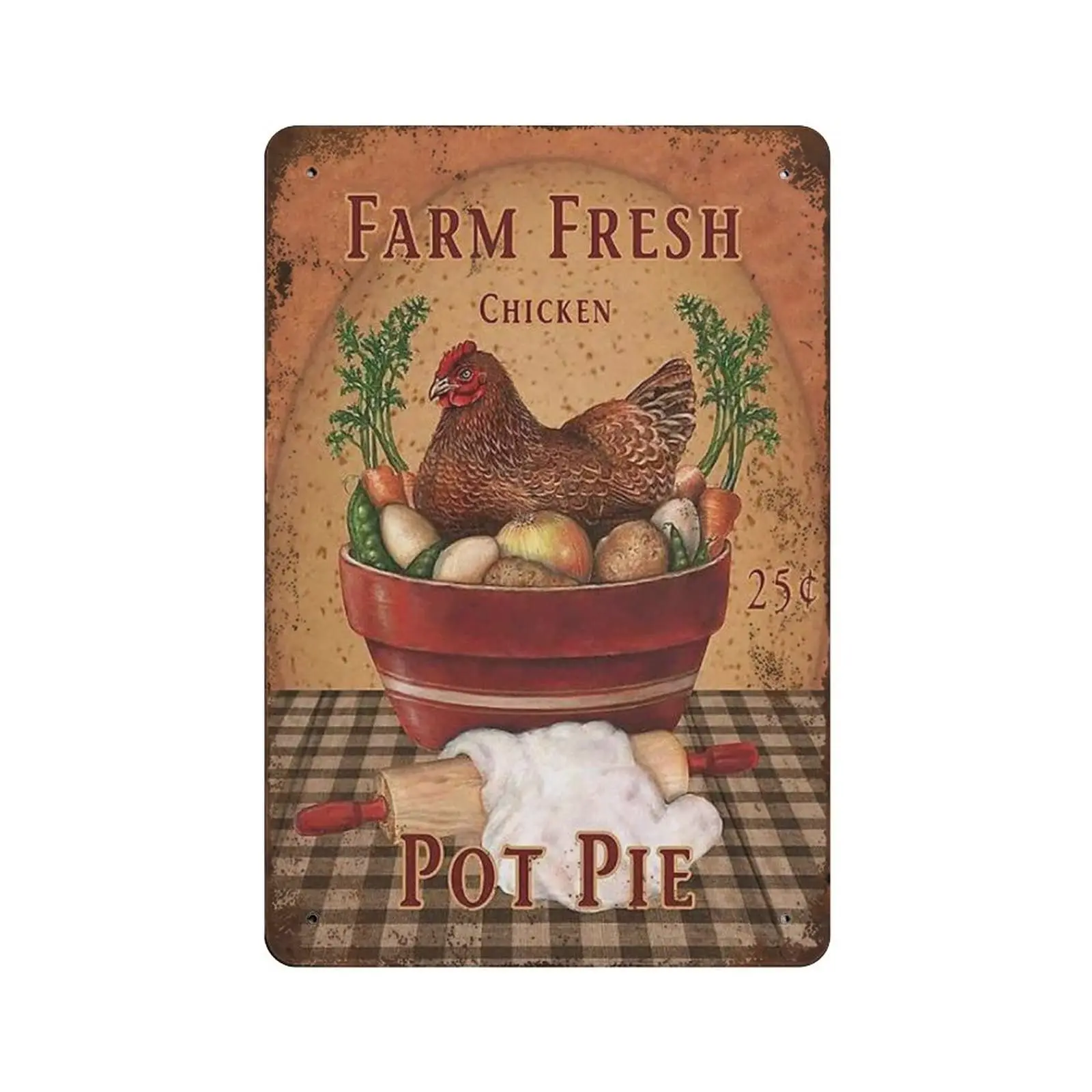 

Antique Durable Thick Metal Sign,Farm Fresh Chicken Tin Sign,Vintage Wall Decor，Novelty Signs for Home Kitchen Cafe Bar Man Cave