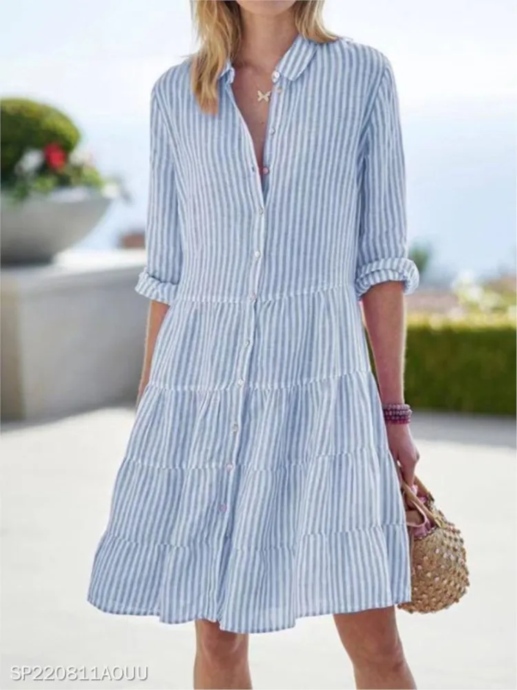 CPSYMYM Women Casual Striped Shirt Dress  Spring Autumn Long Sleeve Button Loose A Line Dresses Female Elegant Lady Vestidos