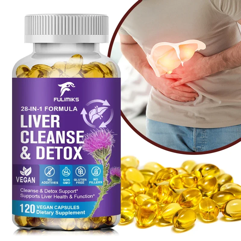 Limpieza del hígado 28 en 1 con cardo mariano, alcachofa y vinagre de sidra de manzana, limpieza del hígado, desintoxicación y reparación, fórmula de salud, soporte para el hígado