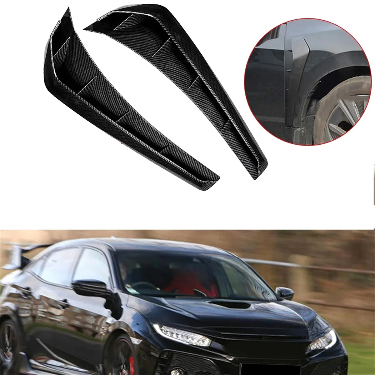 Carbon Fiber Front Fender Side Spoiler Vent Air Wing Cover Trim for Honda Civic 10Th 2016-2019