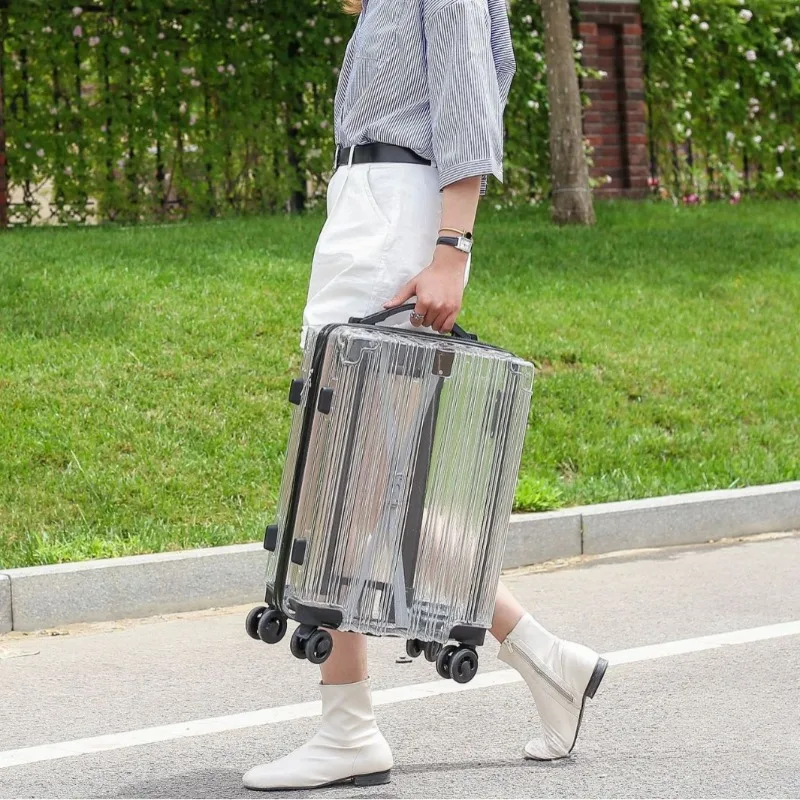 Transparent Suitcase Internet Celebrity Luggage Ultra-light 20/24 Inch Travel Bags Male Fashion Trend Password Trolley Female