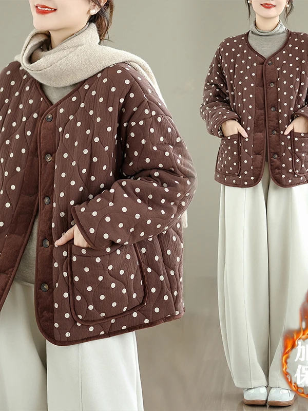 

Retro Korean Sle Women's Cotton Jaet Loose round Ne Floral Print Winter Coat Comfortable Fit plus Size Casual Wear