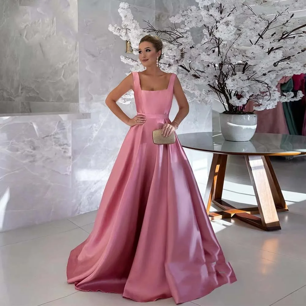 Customized Spaghetti Strap Evening Dress Satin Ruffles Gorgeous Prom Dresses Formal Occasion Square Neck Party Gown Robe Soiree