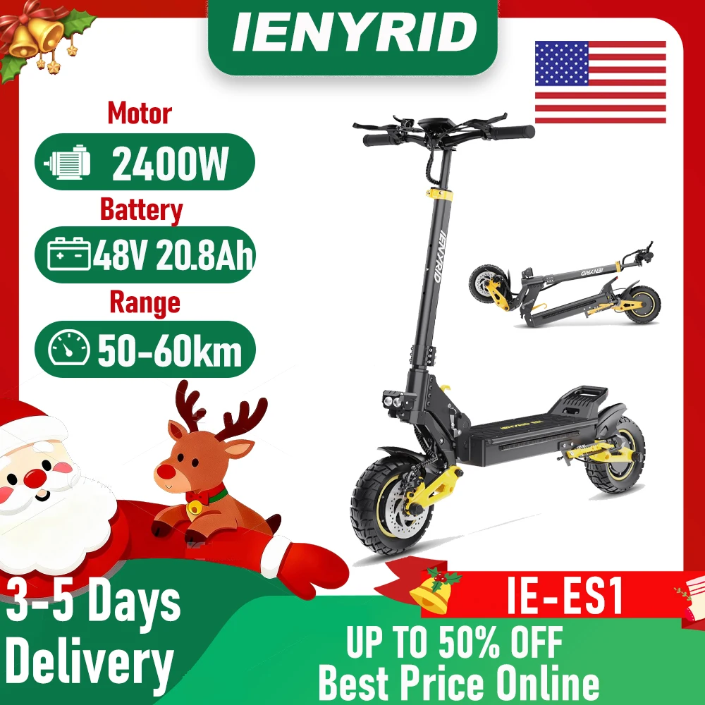 

IENYRID ES1 Electric Scooter Foldable 2400W Dual Motor 48V20.8Ah Lithium Battery E-Scooter 10-inch Tires Adult City E-Scooter