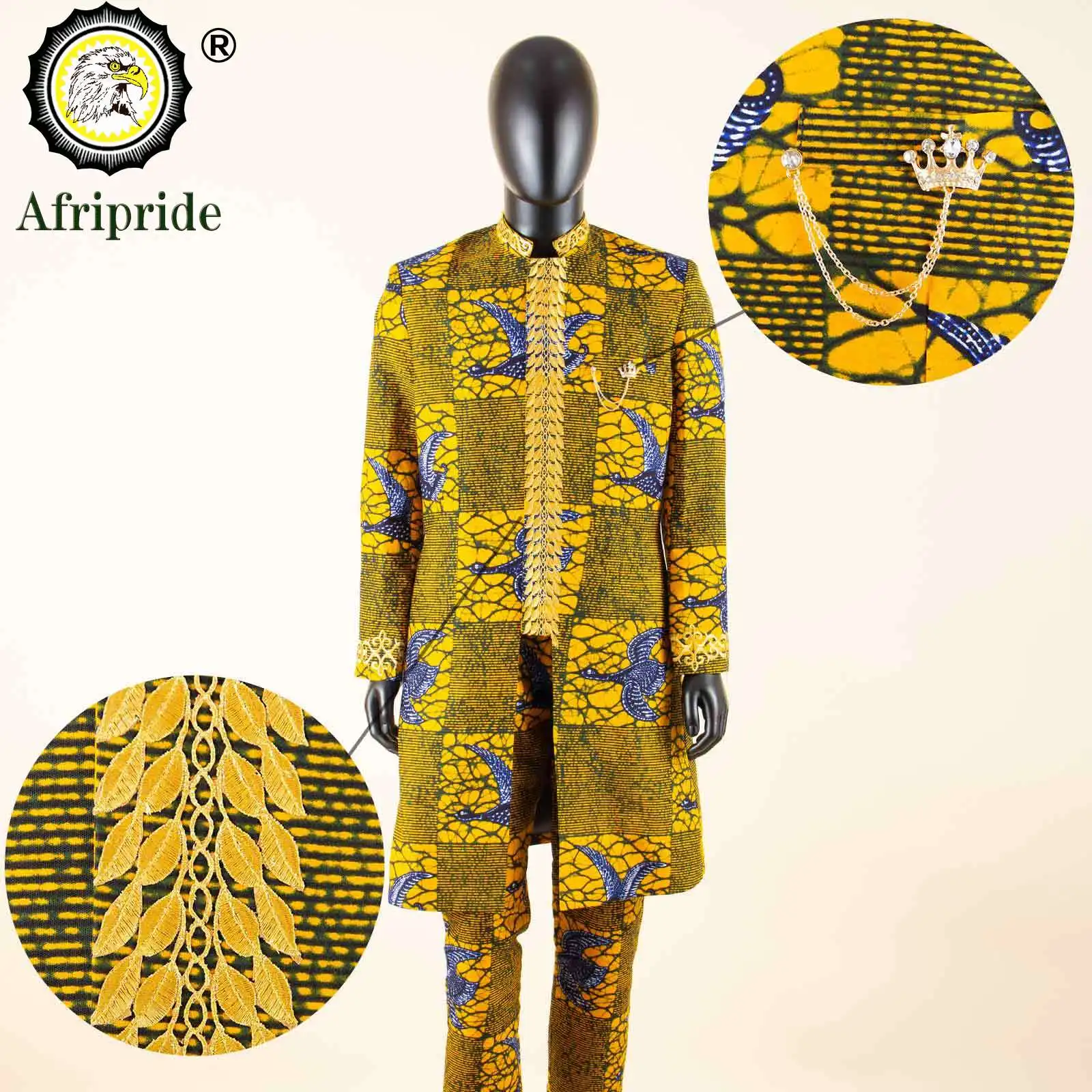Dashiki for Men African Suit Embroidery Jackets and Pants 2 Piece Set Traditional Attire Dashiki Clothes Print Outfits A2316061