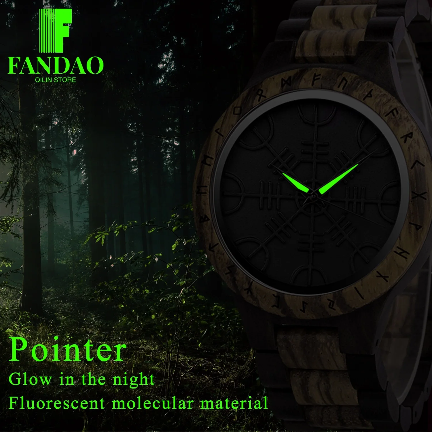 

Viking Mens Outdoor Camping Wooden Analog Quartz Watches Retro Rune Dial Wooden Wrist Watch Waterproof Norse Mythology Symbol