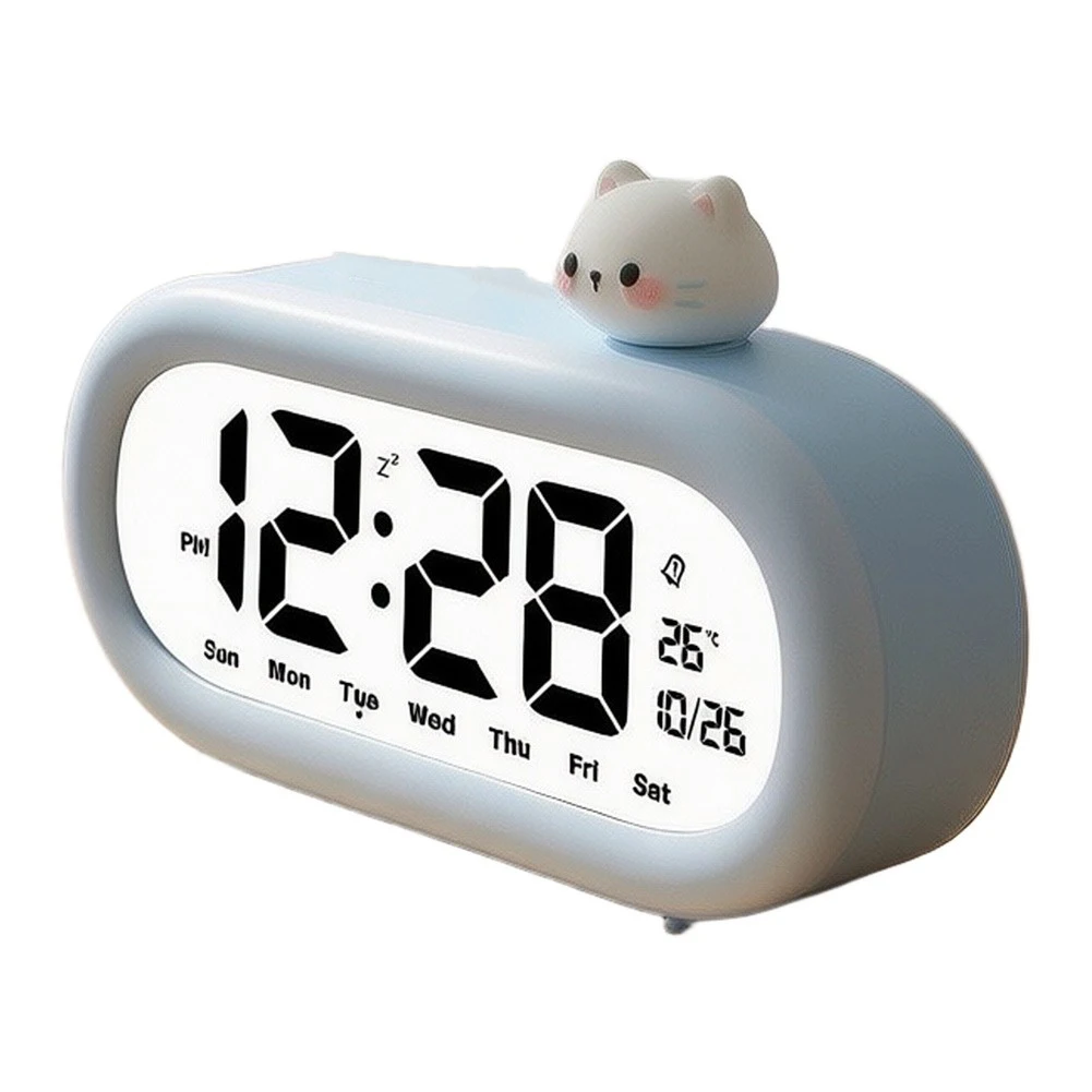 Cute Desk Clock Cartoon Alarm Clock Detachable Figurines Adjustable Brightness Anti-slip Bottom 9-minute Snooze