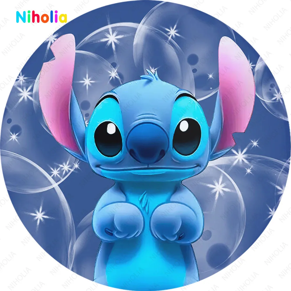 Disney Lilo & Stitch Bacdrops Round Cover For Girl Or  Boy Happy Birthday Photography Backgrounds Baby Show Decor Photo Studio