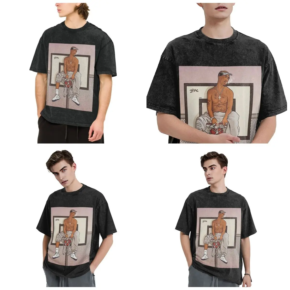 Rapper Tupac 2PAC Hip Hop Hip Hop Short Sleeve T-Shirts Washed Tops Tees Streetwear T Shirt Vintage for Men woman