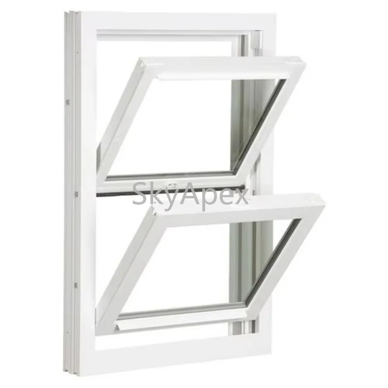 Custom White PVC Frame Vinyl Double Hung Windows Low E Glazed Vertical Sliding Window Energy Saving  Durable Soundproof Home Use
