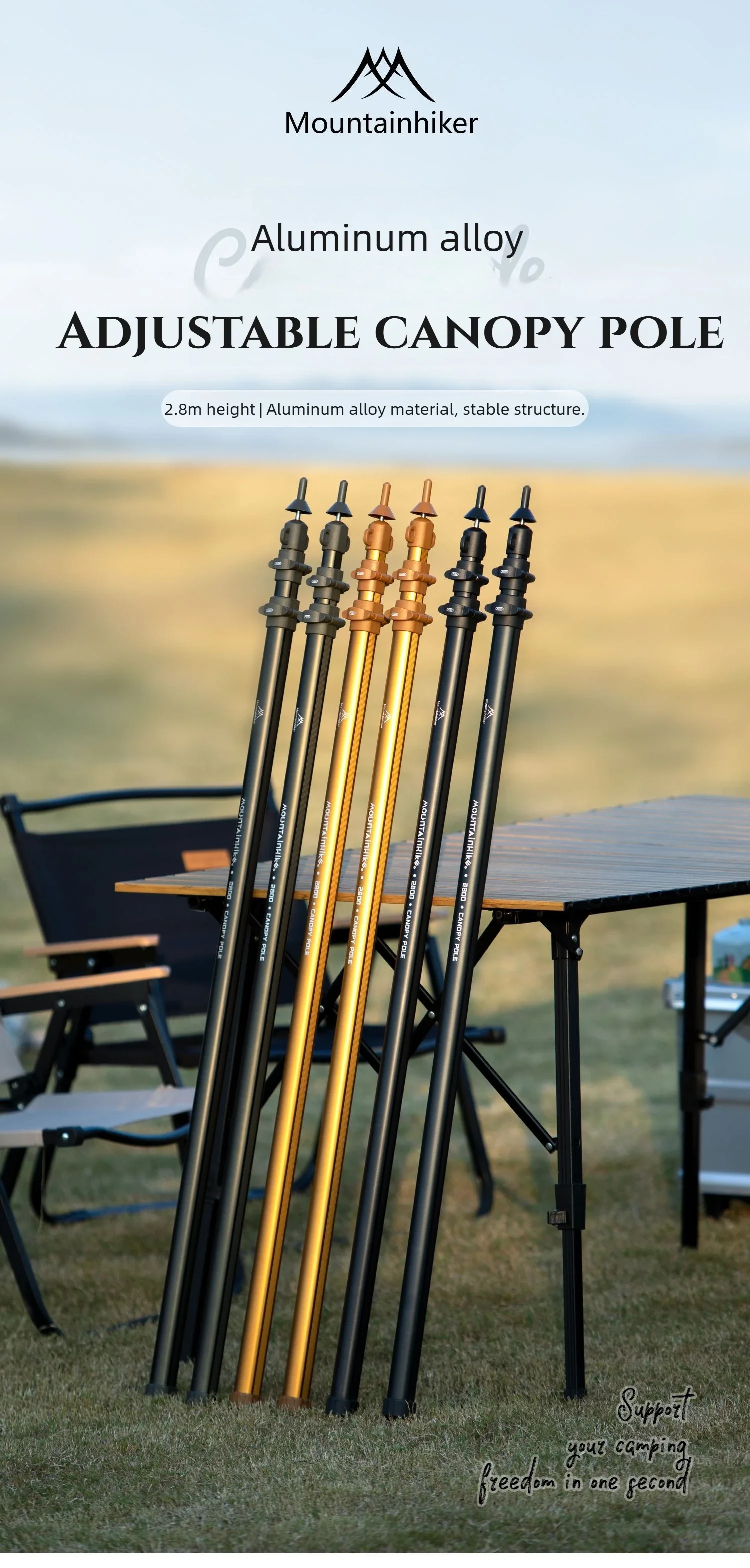 Mountainhiker 2 Stück Camping-Zeltstangen aus Aluminiumlegierung, Teleskop-Zeltstützen, Faltbare Strandunterstand-Markisenstangen für Outdoor-Aktivitäten – Detail 1