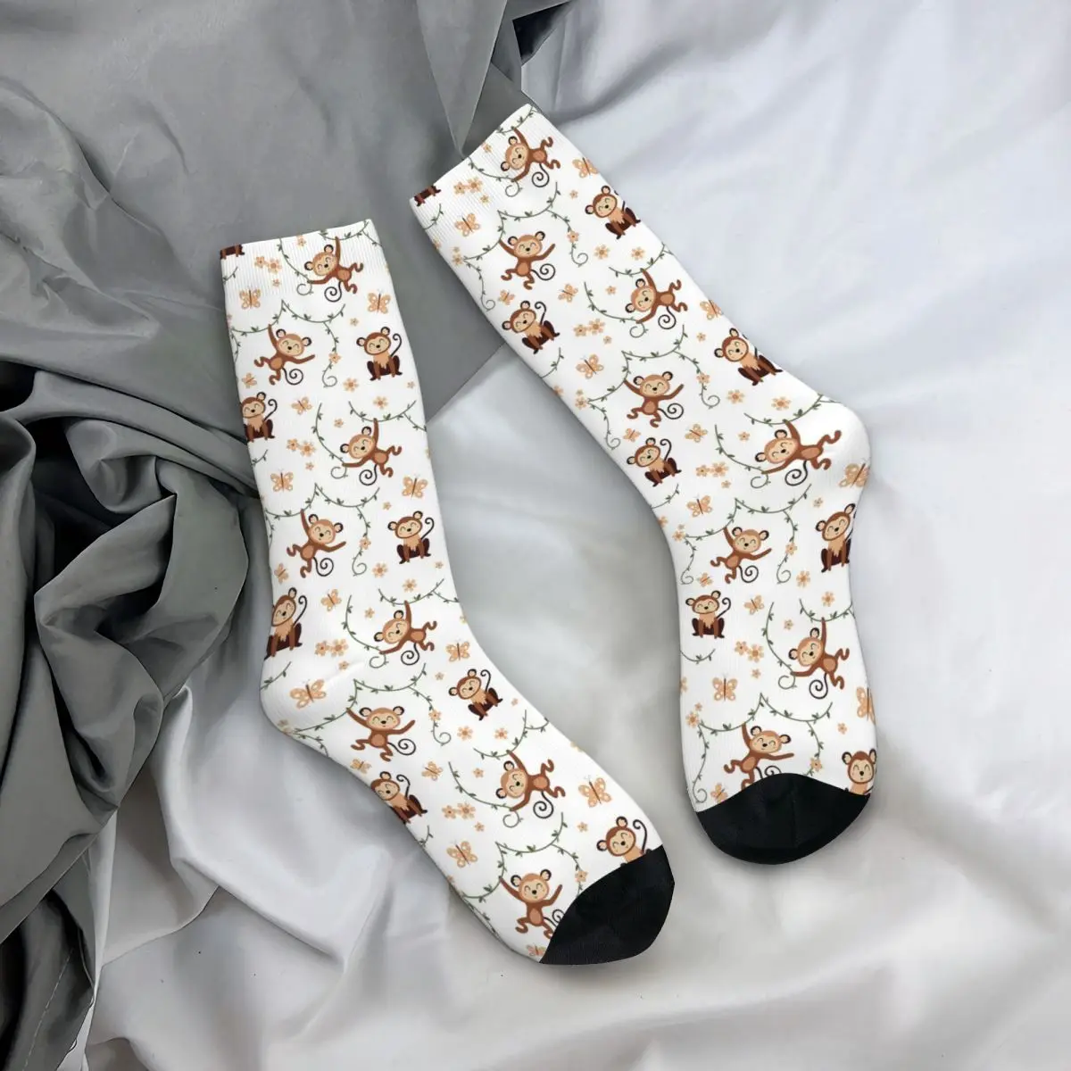 All Seasons Crew Stockings Vintage Monkey Cartoon Graphic Socks Casual Long Socks for Men Women Valentine's Day Gifts