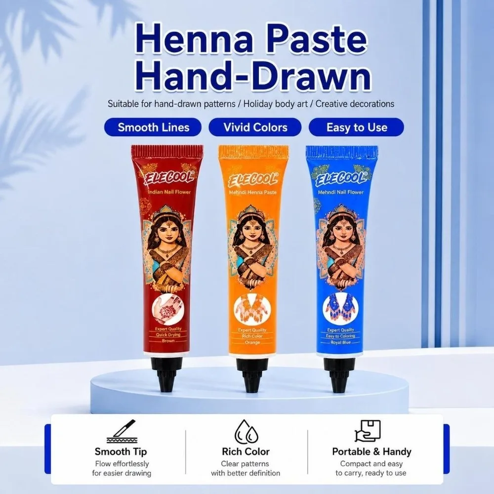 Henna Cream Easy-To-Use Henna Cream Semi-permanent Black Brown Mehndi Body Art Ink Temporary Brown Henna Cream Body Art