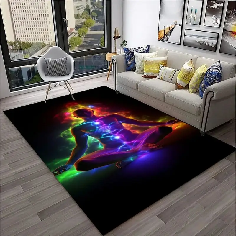 Yoga Meditation Carpet Rainbow 7 Chakra Living Room Decoration Floor Mat Home Bedroom Non-slip Kitchen Rug Bath Washable Doormat